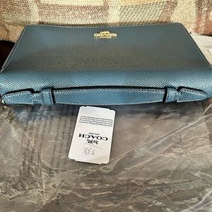 Coach Double Zip Saffiano Leather Wallet in Denim. Hard to find.